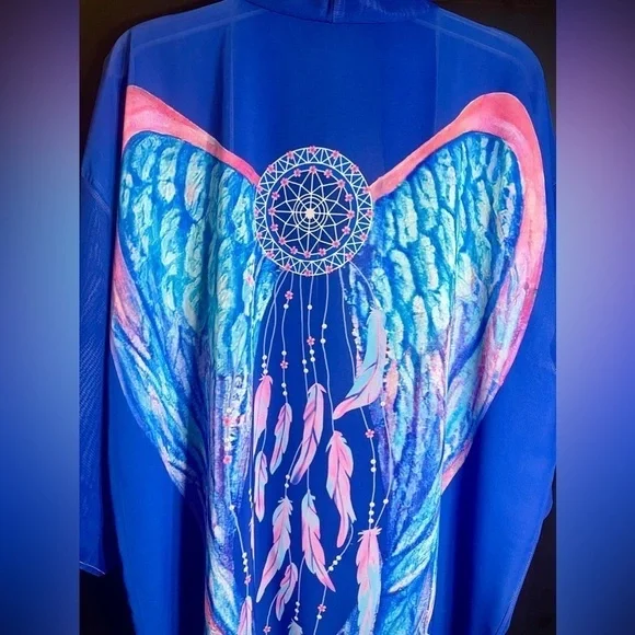 Bohemian Kimono Duster Angel Dreamcatcher Spirit Robe Swimsuit Coverup - Picture 5 of 9